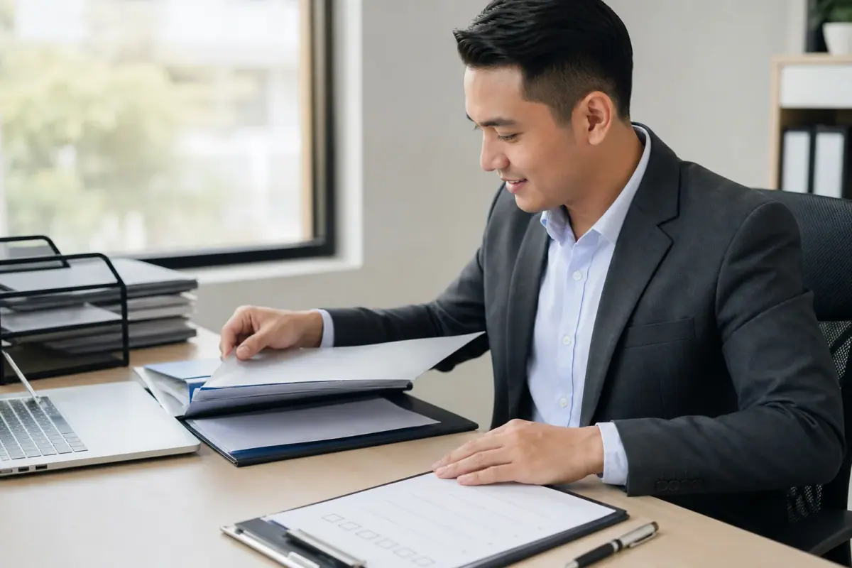 Adviser organising loan application files