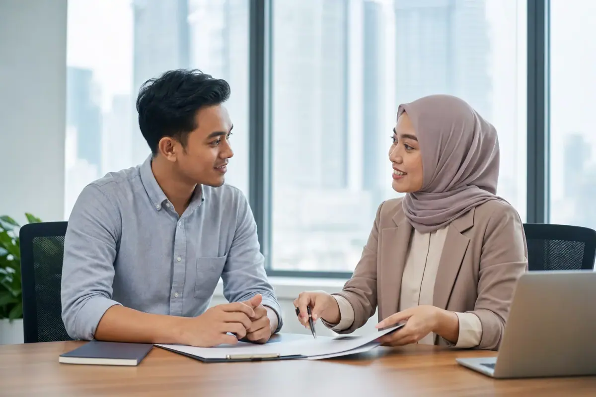 Loan adviser discussing personal and business loan options Loan adviser discussing personal and business loan options