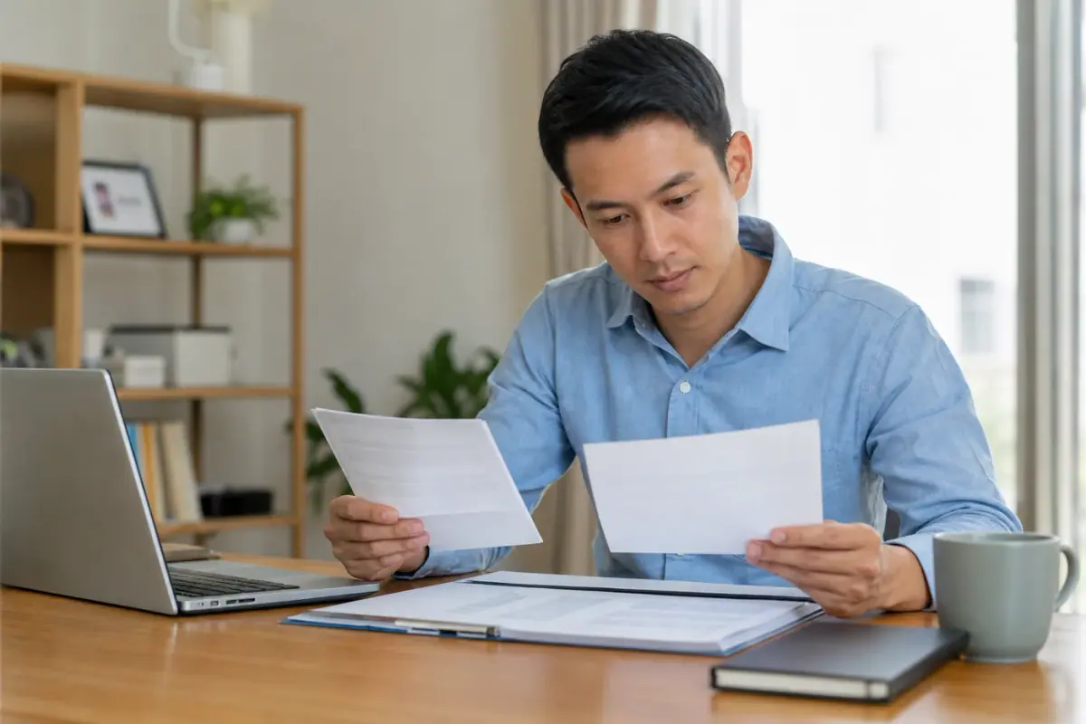 Personal loan applicant reviewing documents
