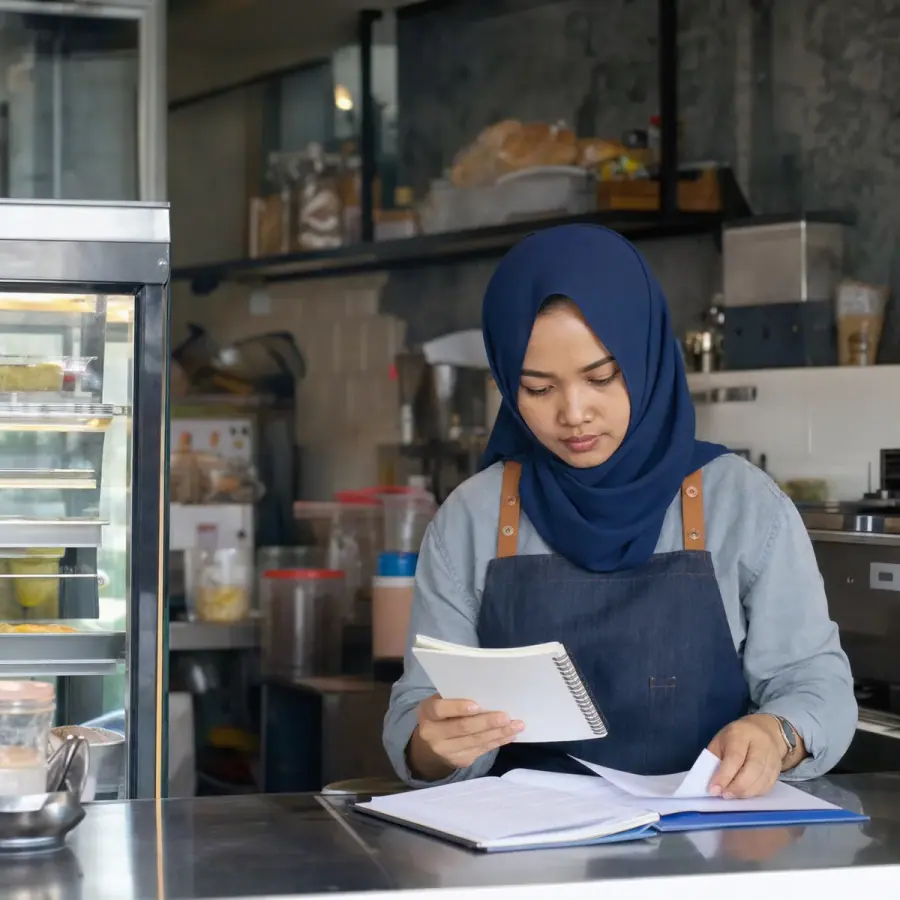 Food-business owner preparing financing records